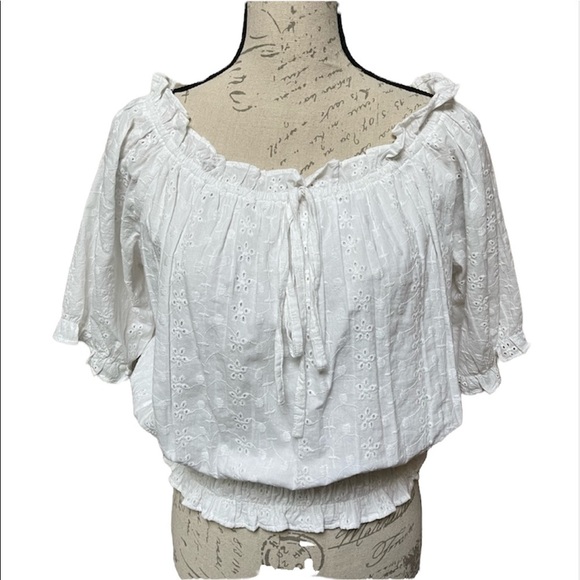RD Style Tops - RD Style cotton blouse white crochet Sz L